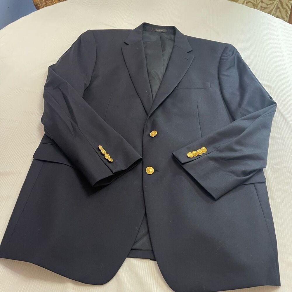 Lauren Ralph Lauren Navy Blue Wool Gold Button Blazer Size 44L